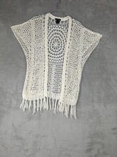 Creamy white Boho Crochet Vest Retro Fringed Sz Large Hippie Gypsy cottagecore