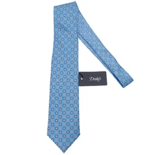 Drake's NWT Neck Tie in Light Blue with White/Orange Geometric Pattern 100% Silk