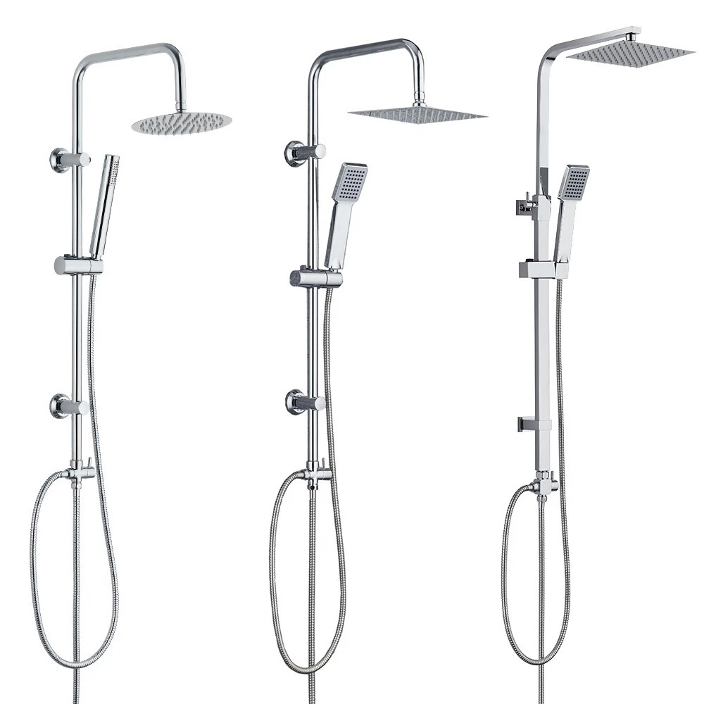 Chrome 3 Way Rigid Riser Shower Kit For Bath Shower Mixer Taps Round & Square