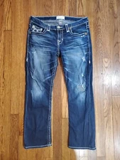 Big Star Vintage Jeans Low Rise Liv Blowout Straight Stretch Distress 29 Dk