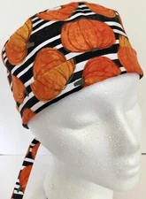 Fall Pumpkin Lined Scrub Cap Surgeon Anesthesiologist Veterinarian Chef Hat