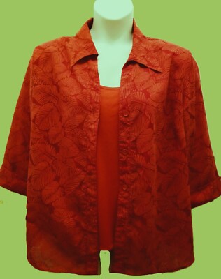 EUC Gloria Lance Woman Red Print Top & Solid Red Tank-3/4 SLV-Women Size 2X