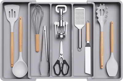 Utensil Organizer for Kitchen Drawers, Expandable Cooking Utensil Tray, Adjustab