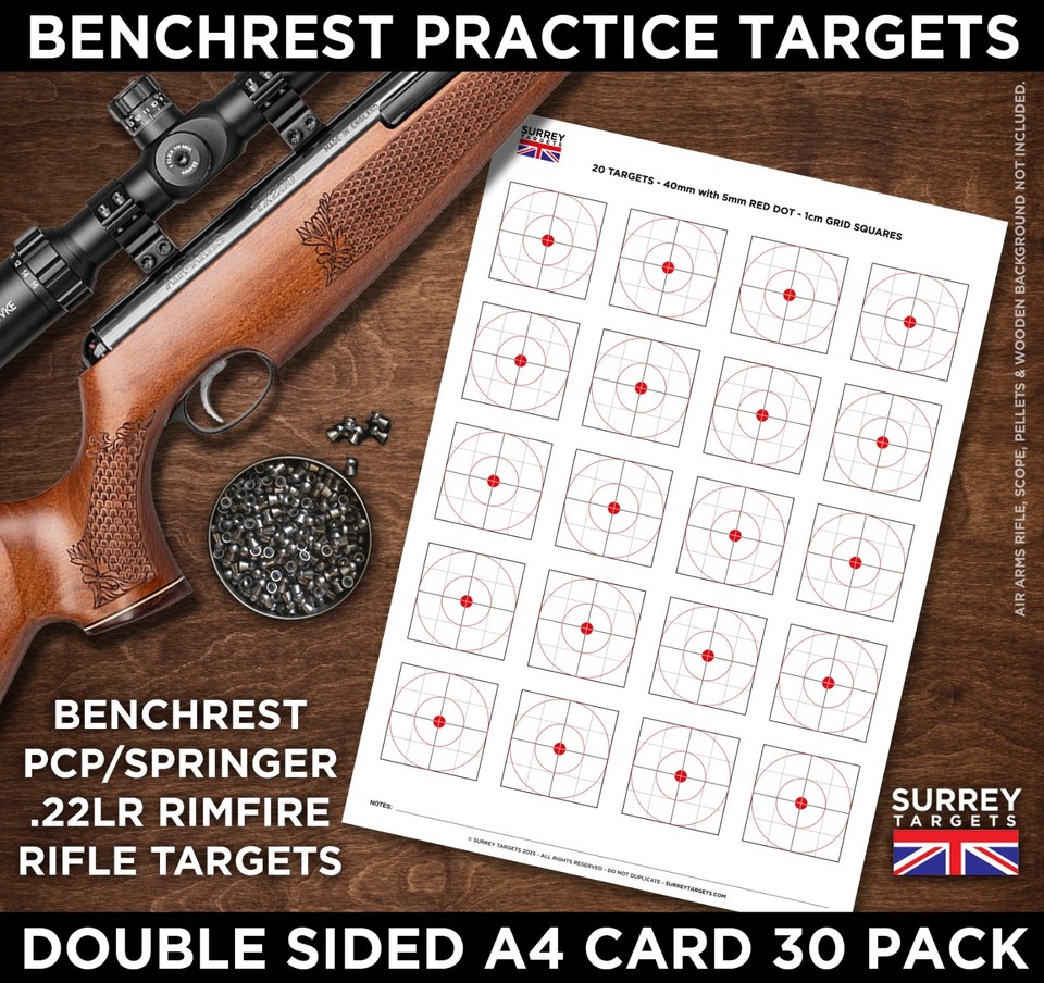 Benchrest Training Shooting Targets A4 Card Air Rifle Pistol 2 Sided ...