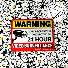 Warning 24 Hour Video Surveillance Security CCTV Camera Vinyl Sticker Decal Red