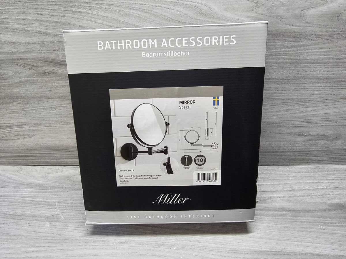 Miller Wall Mounted Magnifying Mirror Matt Black (Regular & 3x Magnification)