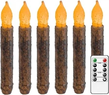 6.5" Real Wax Primitive Flameless Taper Candle with Timer Remote Vintage Decor
