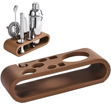 Leather Brown 9-Piece Bar Tool Holder Stand Bartender Kit Storage Display