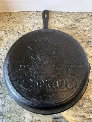Vintage Lodge John Sexton SE Rykoff & Co Advertising Cast Iron Skillet 12”