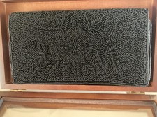 Black Beaded Clutch Purse-Floral Pattern-Elegant Evening Accessory-8 x 4 1/2