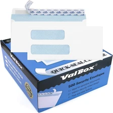 ValBox 500 Count #10 Double Window Envelopes 4-1/8x9-1/2" 4-1/8x9-1/2", White 