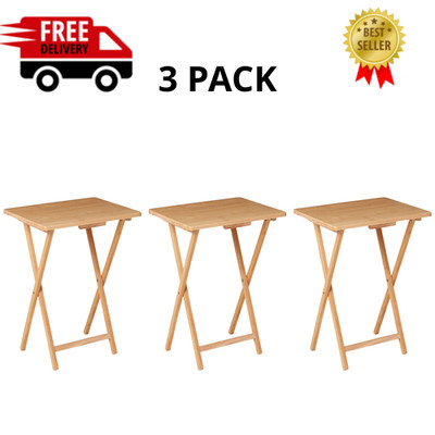 Mainstays Rubberwood Folding TV Tray Table, Natural, 19'' x 14.5'' x 26'', 3 Pack