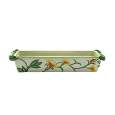 Fitz & Floyd Tidbit Dish Cracker Tray Geranium Rabbit Ceramic Floral Rectangular