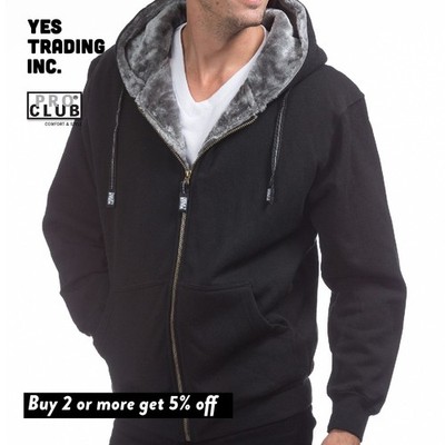 PROCLUB MENS HEAVYWEIGHT FUR PILE JACKET PRO CLUB WARM SOFT HOODED ZIP UP HOODIE