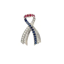 Harry Winston 1.50 Carat Round Diamond 1.85 Carat Sapphire Ruby Plat Pin Brooch