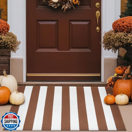 Duraaamo Herbst Veranda Teppich 24 x 35 Zoll braun und weiß gestreift Herbst sind