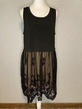 Entro Little Black Dress Womens L Floral Lace Slip Tunic Sleeveless Babydoll