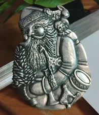 Vintage DANFORTH 2.25" Festive Santa Claus w/Toys Signed Pewter 1990 Pin!