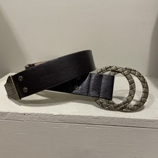 Chico's Leather Round Buckle Clasp Women Career 2" Wide Belt Sz M/L Brown Gold