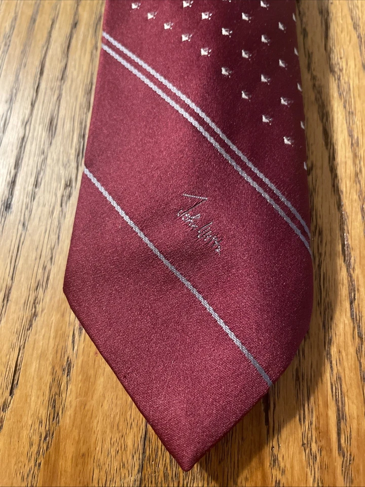 Vintage EUC John Weitz Striped Geometric Tie Spell Out Logo Semi Skinny - Image 2 of 4