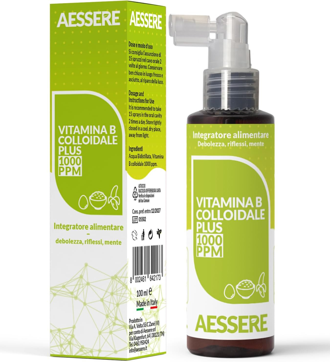 Vitamina B Colloidale Plus Spray 1000 PPM 100ml | Energia Pura Aessere