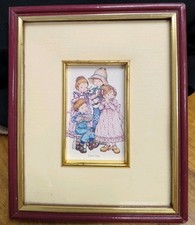 Quadretto vintage anni 80 SARAH KAY Violino Flauto Cornice legno bambini Musica