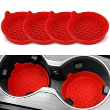 Universal Silicone Car Cup Holder Inserts - Non-Slip 4 Pack Red