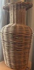 Antique Vintage Rattan Woven Floor Decorative Basket Vase Boho Coastal 18" Tall