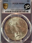 1922 United States Silver Peace Dollar PCGS Graded MS64 Gold Shield 04/2026 #20