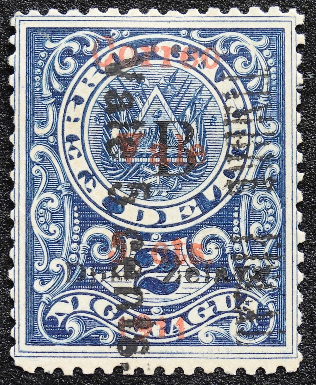 [1490] Nicaragua ZELAYA 1905. Maxwell # LB167 5c/5c/2 Blue OFFSET. NGAI