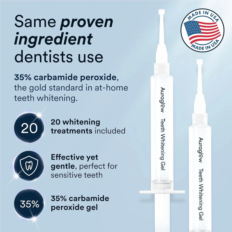Kit Blanqueador Diente Auraglow con Luz LED, 35% Gel Peróxido de Carbamida, 20+ Blanco Foto 4 de 4