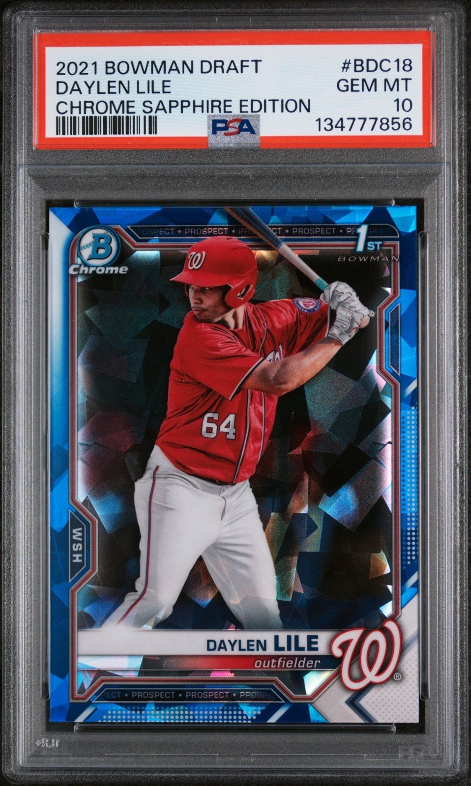 2021 BOWMAN CHROME SAPPHIRE DAYLEN LILE RC REFRACTOR NATIONALS ROOKIE PSA 10 GEM