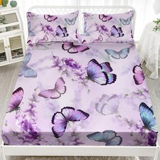 Butterfly Lavender Fitted Sheet Deep Pocket Kids Colorful Butterfly Quilt Bed...
