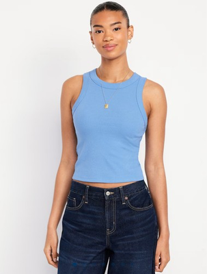 #ad NEW Old Navy Sleeveless Crop Crew High Neck Tank Top Blue Juniors Size Large $8.85