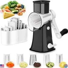 5-in-1 Rotary Cheese Grater & Shredder - Tumbling Box Mandoline & Nut Chopper