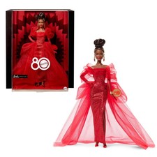 Barbie Mattel 80th Anniversary Brunette Doll, Glittery Red Tulle Gown, JBJ18 🆕