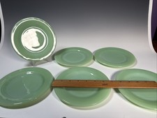 6 FIRE KING JADEITE Green Glass Restaurant Ware Salad Plates 6-3/4”