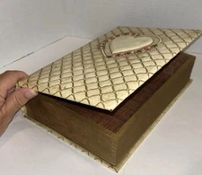 Vintage Hallow Book Secret Compartment Trinket Box Heart Quilted Top Faux Book