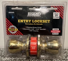 New Legend 809300 Polished Brass Finish Entry Lockset  Door Knob 2 3/8”- 2  3/4”