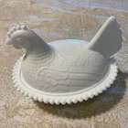 Vintage Glass White Milk Glass Hen on Nest Dish – 7” Covered Chicken