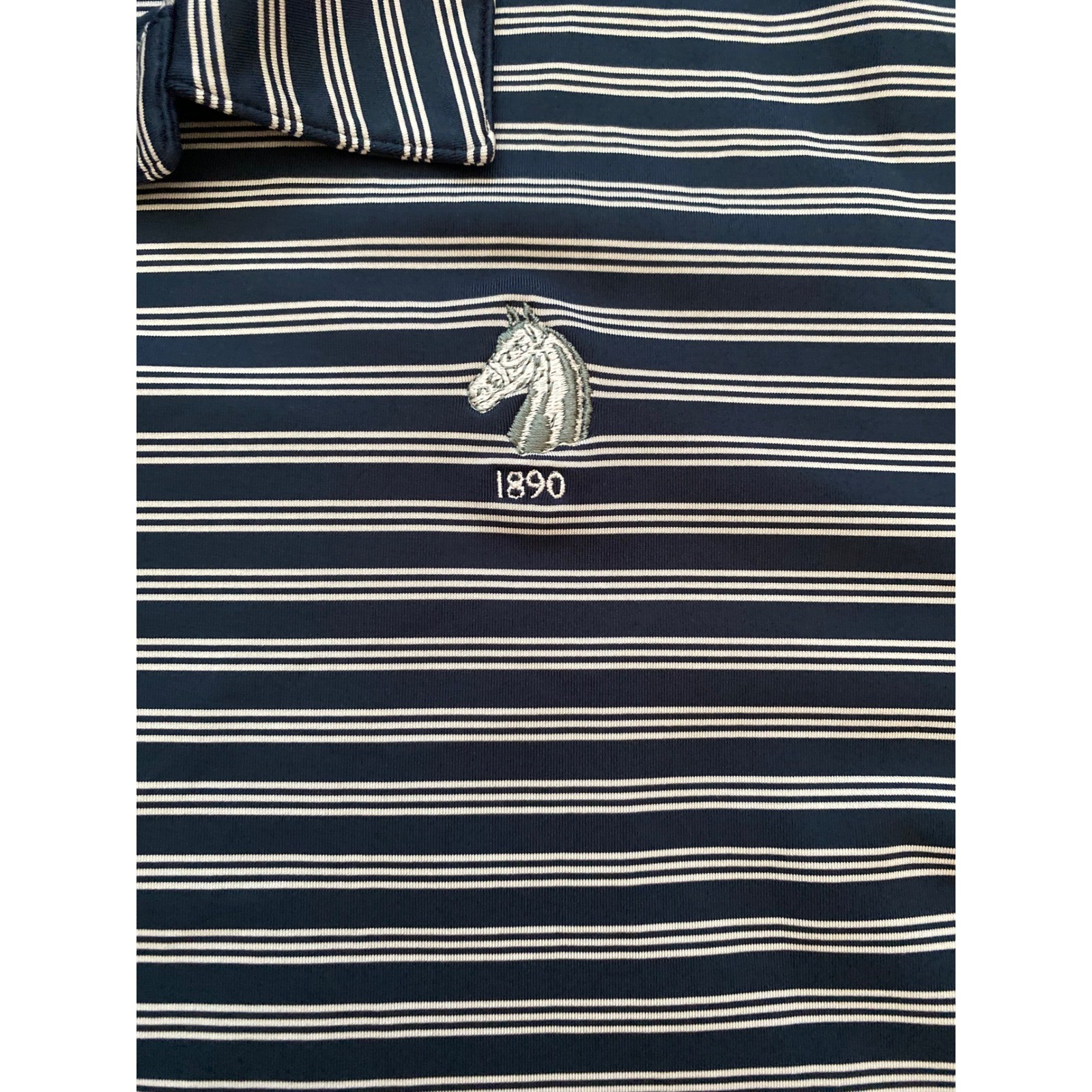 Adidas Golf Polo Shirt Mens XL Navy Blue White Striped Horse Logo thumbnail 2