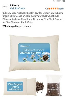 USlixury Organic Buckwheat Pillow for Sleeping w/ Extra Pillowcase - Adjustable