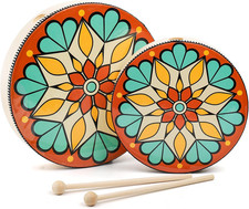 10 Inch  8 Inch Hand Drum, Musical Percussion Instrument Colorful Wood Frame Dr