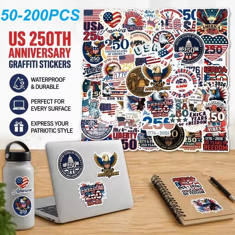 50-200Pcs 250th Anniversary Sticker USA 250 Years of Freedom Anniversary