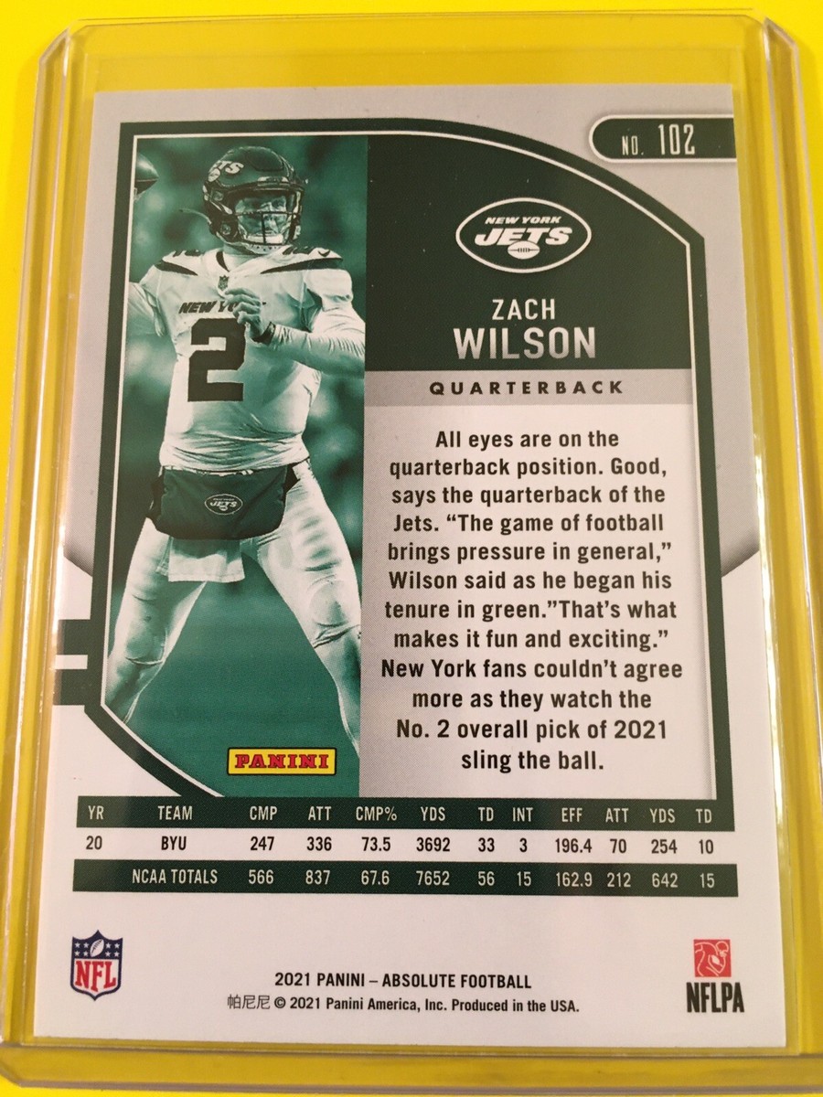 🔥🔥2021 Absolute ZACH WILSON Rookie Base RC #102 New York Jets
