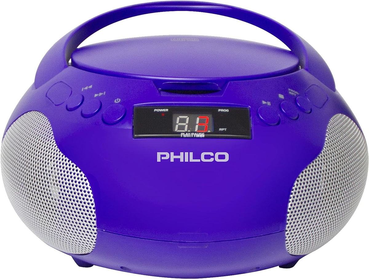 Philco Portable CD Player Boombox with Speakers and AM FM Radio Purple  Boom Bo