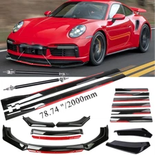 Gloss Black Strut Rod Front Bumper Lip Spoiler+Splitter For Porsche 911 Carrera