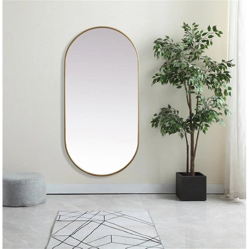 Elegant Decor Asha 30x60" Oval Modern Metal Wall-Mounted Mirror in Brass - Picture 3 of 11