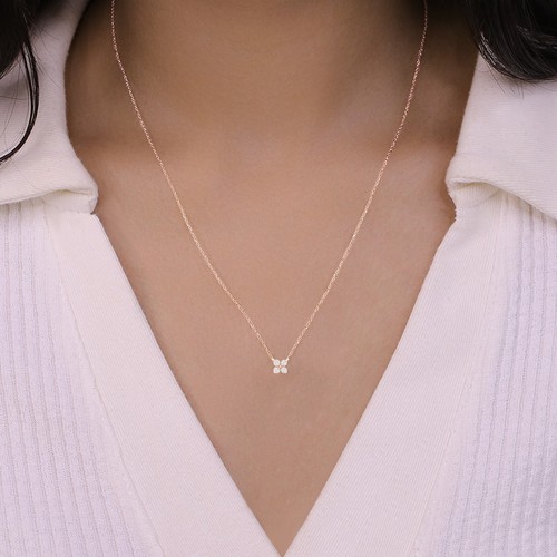 Collar Colgante Flor Moissanita Real Redondo 0.13ct Mujer Chapado en Oro 14k - Imagen 14 de 16