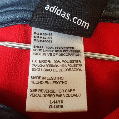 Adidas Size L 14/16 Boys Hoodie Pullover Red - Picture 9 of 10